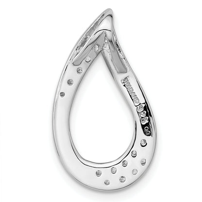 Sterling Silver Rh-Plated Satin & Polished Cz Teardrop Chain Slide