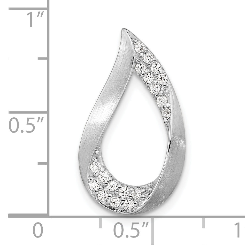 Sterling Silver Rh-Plated Satin & Polished Cz Teardrop Chain Slide