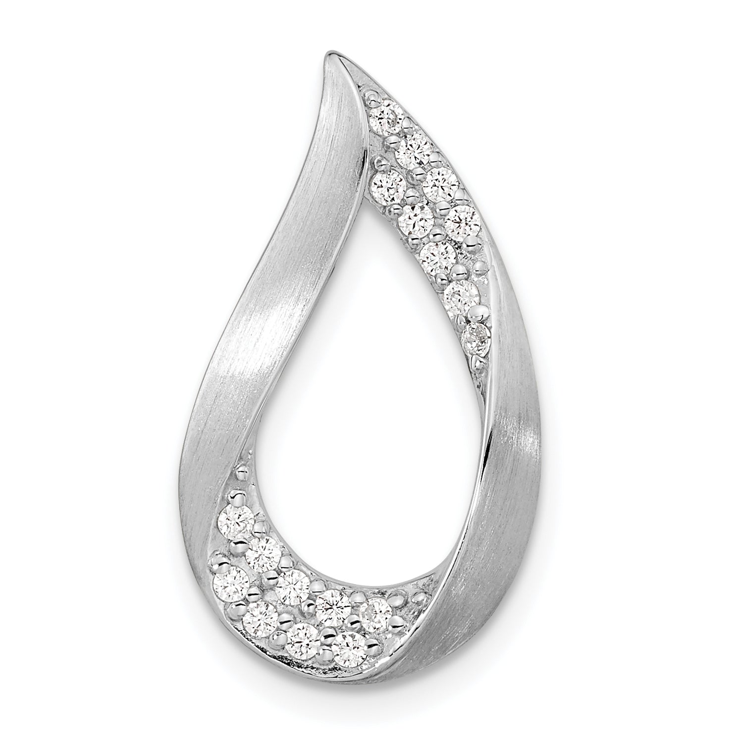 Sterling Silver Rh-Plated Satin & Polished Cz Teardrop Chain Slide