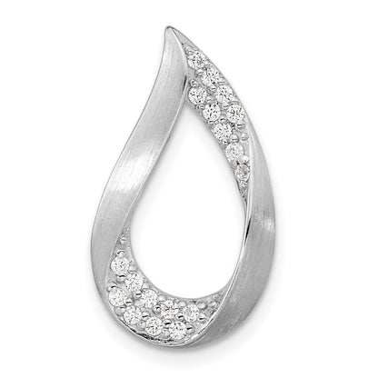 Sterling Silver Rh-Plated Satin & Polished Cz Teardrop Chain Slide