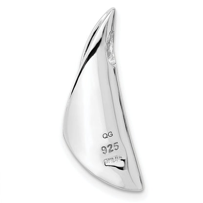 Sterling Silver Rh-Plated Satin And Polished Cz Curved Chain Slide