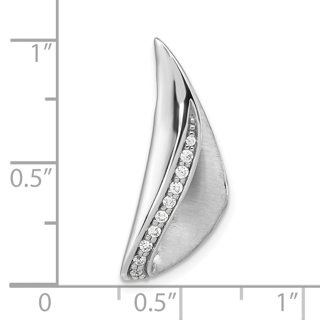 Sterling Silver Rh-Plated Satin And Polished Cz Curved Chain Slide