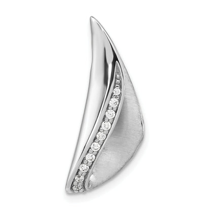 Sterling Silver Rh-Plated Satin And Polished Cz Curved Chain Slide