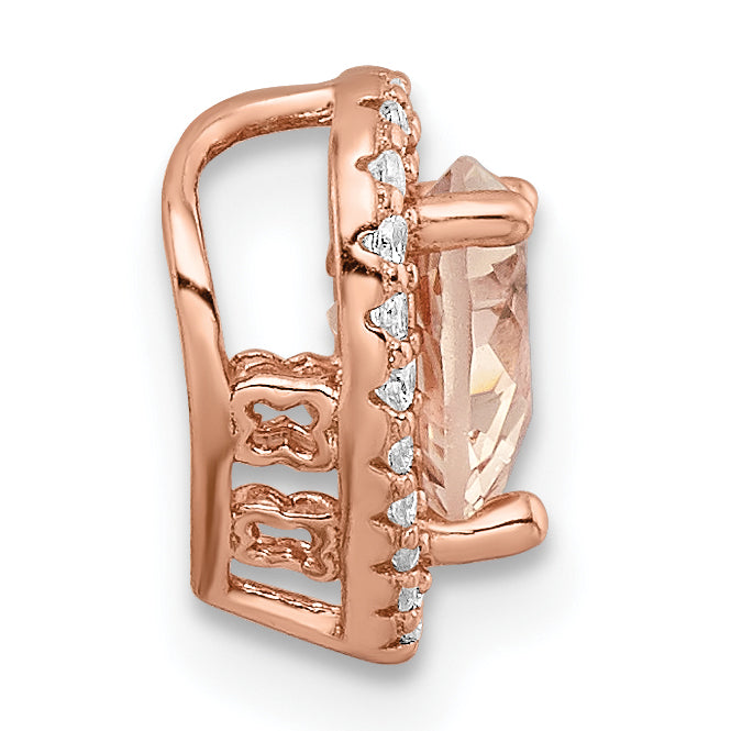 Sterling Silver Rose-Tone Polished Pink & White Cz Heart Chain Slide