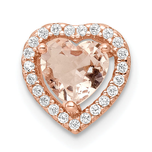 Sterling Silver Rose-Tone Polished Pink & White Cz Heart Chain Slide