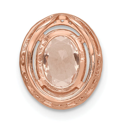 Sterling Silver Rose-Tone Polished Pink & White Cz Oval Chain Slide