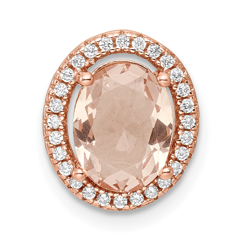 Sterling Silver Rose-Tone Polished Pink & White Cz Oval Chain Slide