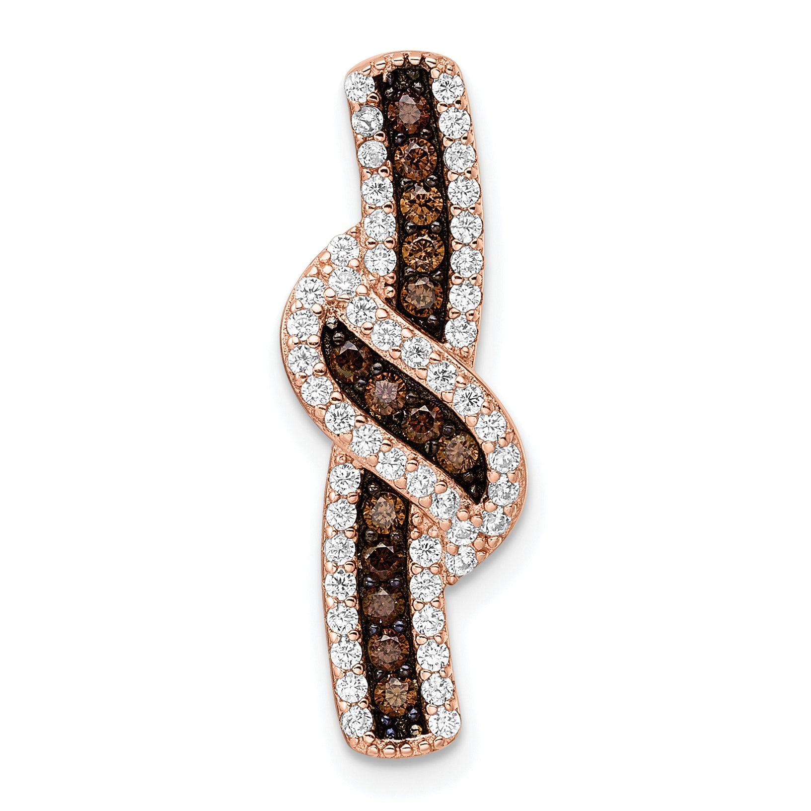 Sterling Silver Rose-Tone Black Rhodium-Plated Cz Fancy Chain Slide