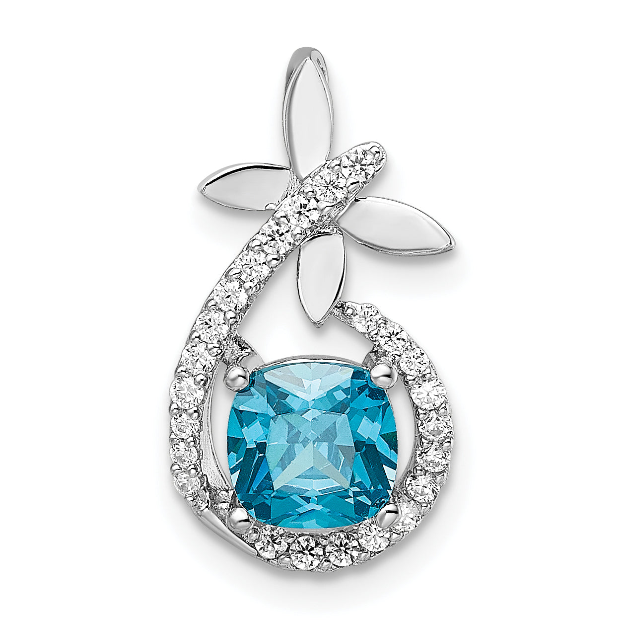 Sterling Silver Rhodium Plated Blue & White Cz Butterfly Chain Slide