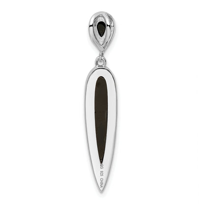 Sterling Silver Rhodium-Plated Cz & Black Agate Slide