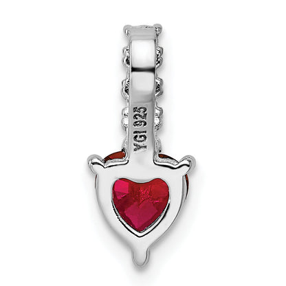Sterling Silver Polished Rhodium-Plated Created Ruby And Cz Heart Pendant