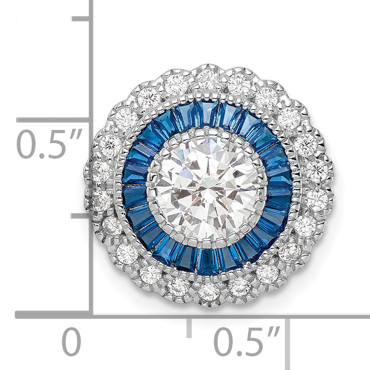 Sterling Silver Rhodium-Plated Polished Blue & White Cz Round Chain Slide