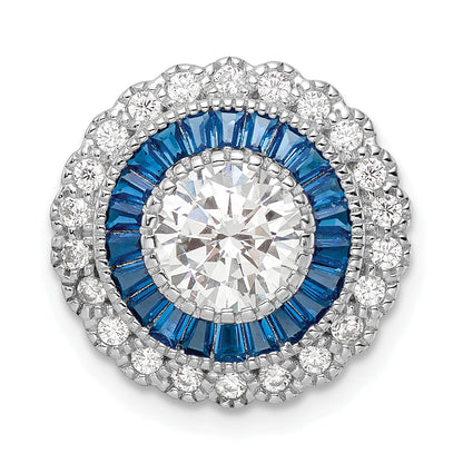 Sterling Silver Rhodium-Plated Polished Blue & White Cz Round Chain Slide