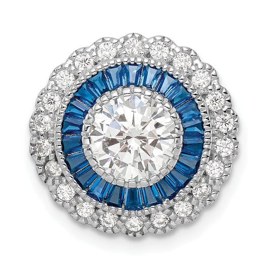 Sterling Silver Rhodium-Plated Polished Blue & White Cz Round Chain Slide