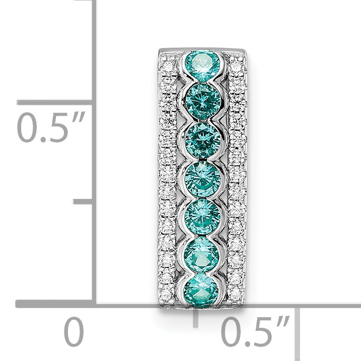 Sterling Silver Rhodium Plated Aqua & White Cz Chain Slide