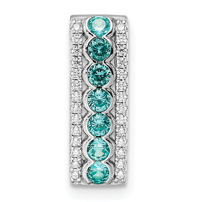 Sterling Silver Rhodium Plated Aqua & White Cz Chain Slide