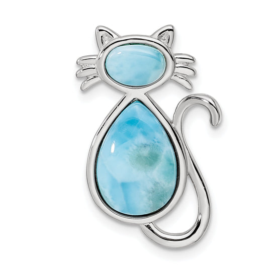 Sterling Silver Rhodium-Plated Polished Larimar Cat Chain Slide