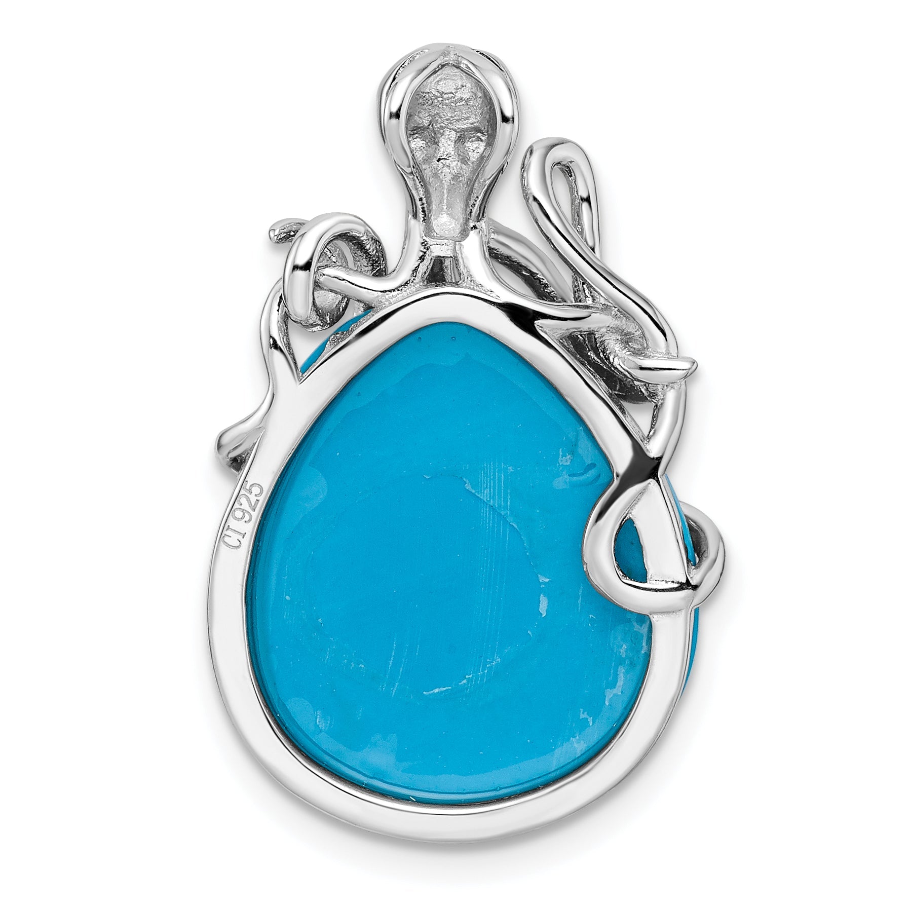 Sterling Silver Rhodium-Plated Polished Blue Created Opal Octopus Chain Slide