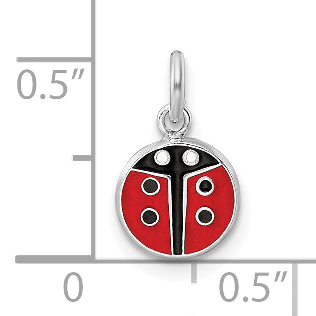 Sterling Silver Rh-Plated Red & Black Enamel Ladybug Children'S Pendant
