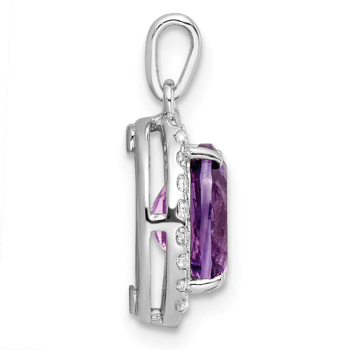 Sterling Silver Rhod-Plated Oval 1.84 Amethyst/White Topaz Pendant