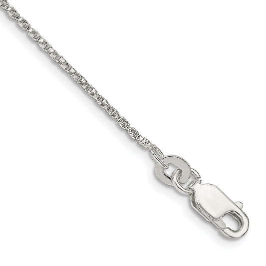 10 Inch Sterling Silver 1.25mm Twisted Box Chain Anklet