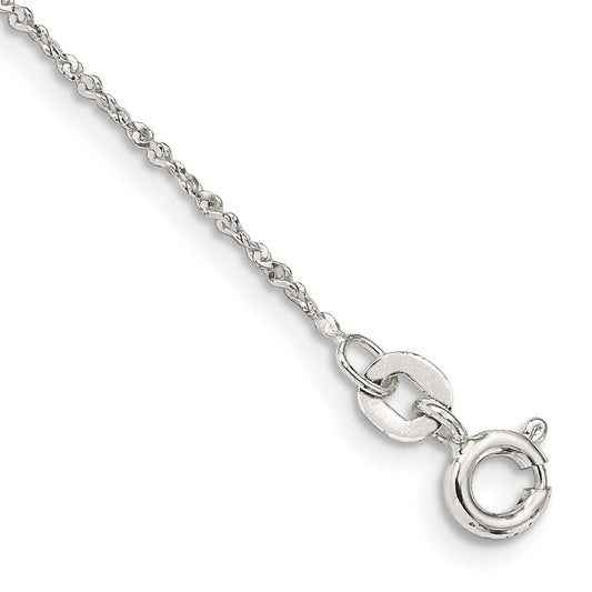 9 Inch Sterling Silver 1mm Twisted Serpentine Chain Anklet
