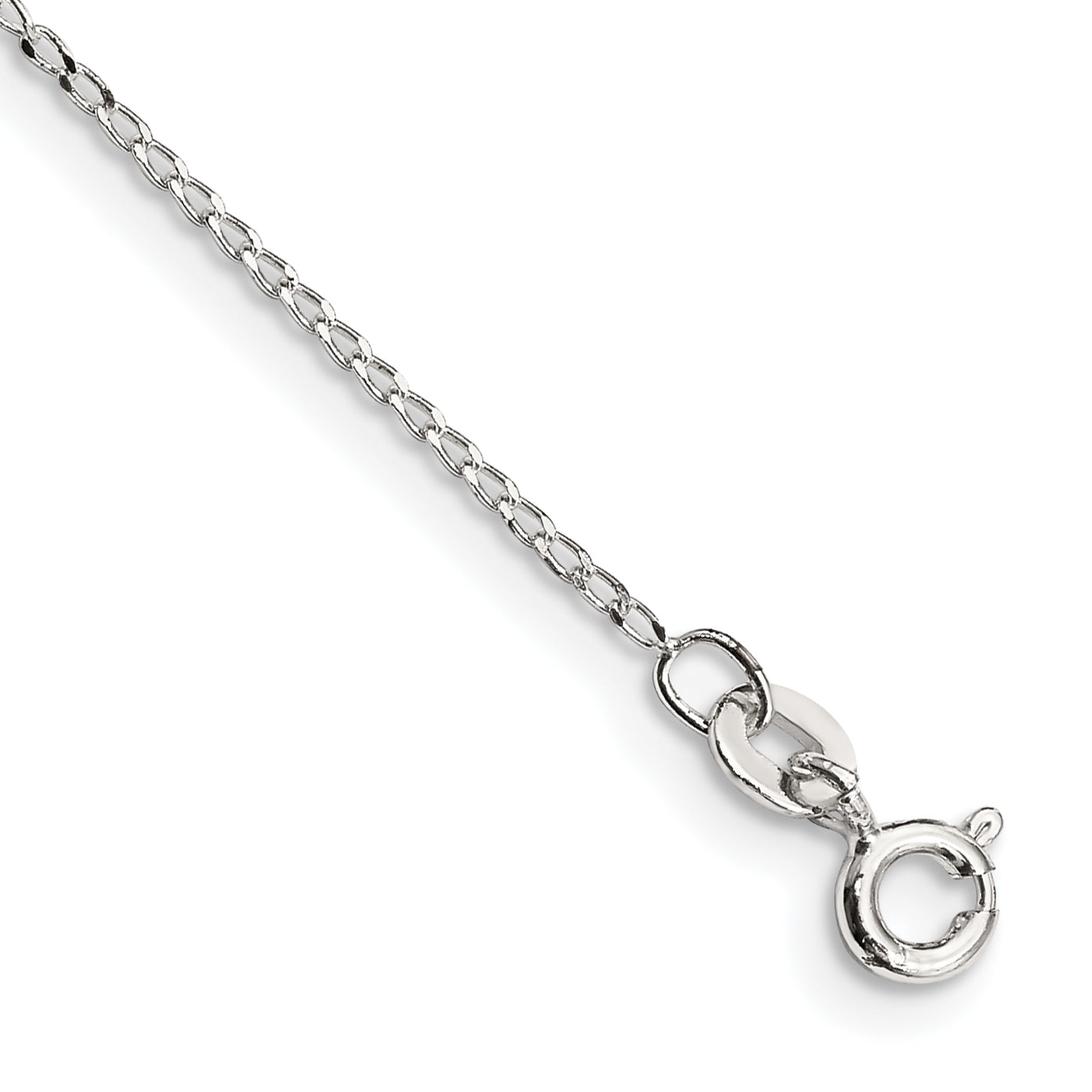 9 Inch Sterling Silver 1mm Open Elongated Link Curb Chain Anklet
