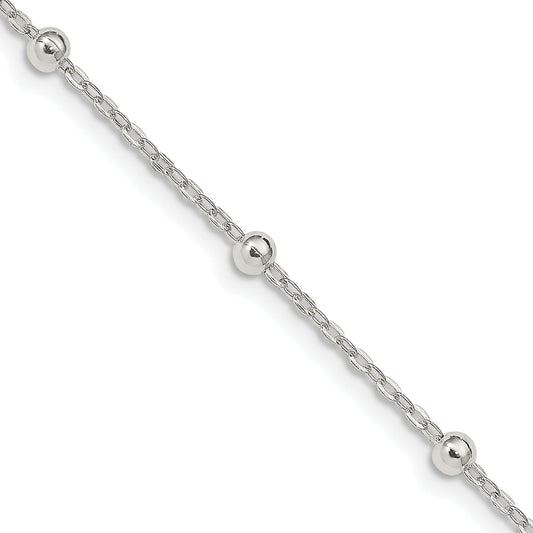 18 Inch Sterling Silver 1.3mm Fancy Beaded Chain Necklace