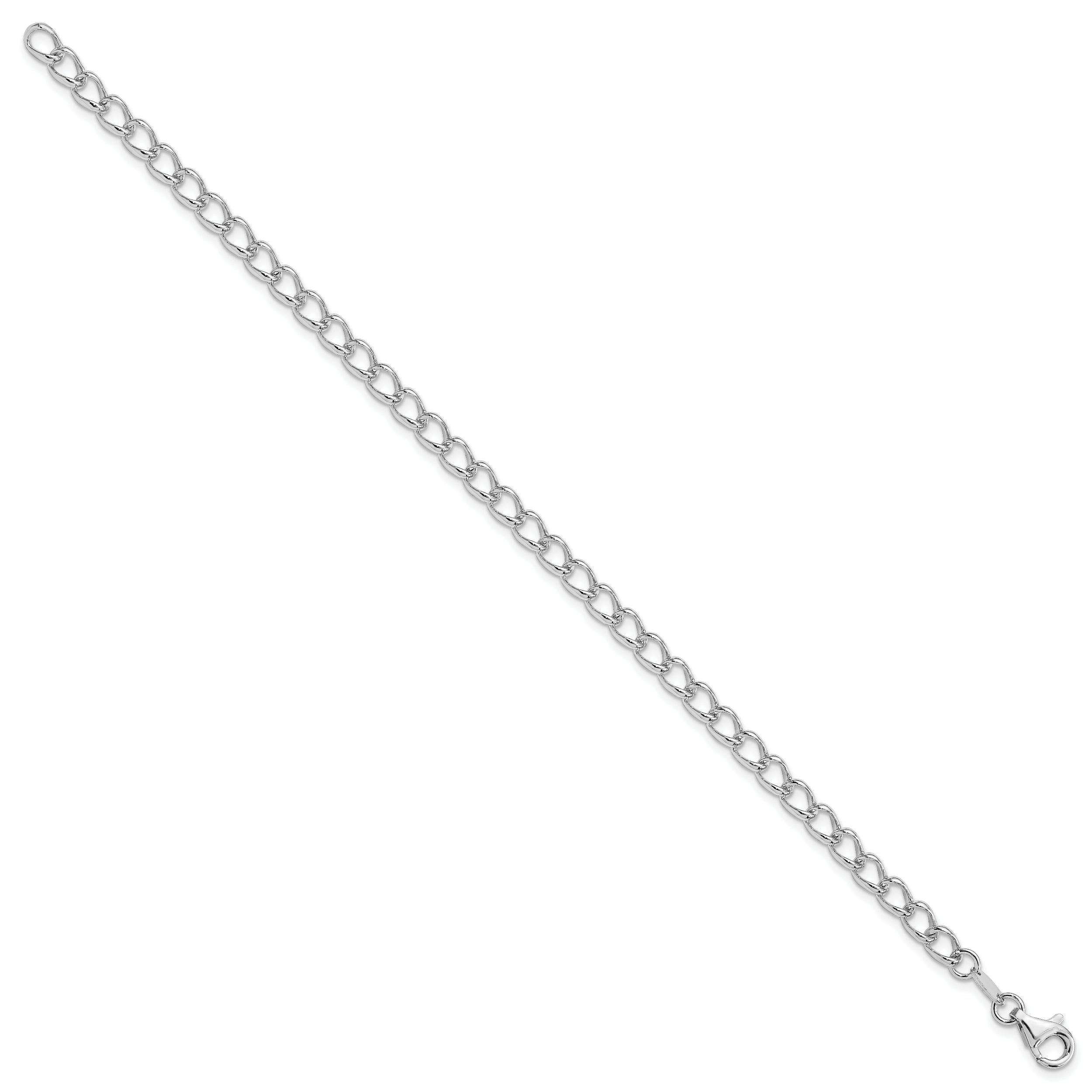 Sterling Silver Amore La Vita Rhodium-Plated Polished 4.5mm 7 Inch Half Round Wire Curb Chain With Fancy Lobster Clasp Charm Bracelet