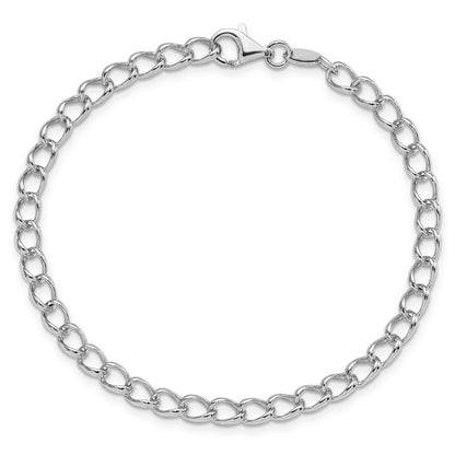 Sterling Silver Amore La Vita Rhodium-Plated Polished 4.5mm 8 Inch Half Round Wire Curb Chain With Fancy Lobster Clasp Charm Bracelet
