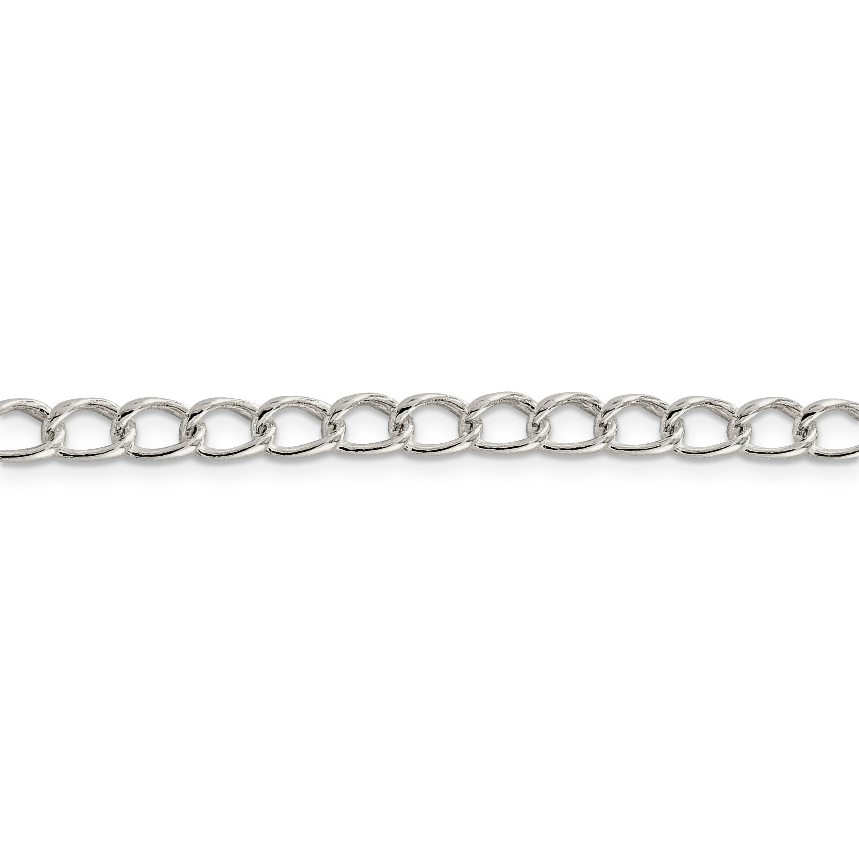 Sterling Silver Amore La Vita Rhodium-Plated Polished 5.3mm 7 Inch Half Round Wire Curb Chain With Fancy Lobster Clasp Charm Bracelet