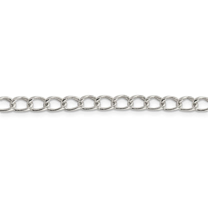 Sterling Silver Amore La Vita Rhodium-Plated Polished 5.3mm 7 Inch Half Round Wire Curb Chain With Fancy Lobster Clasp Charm Bracelet