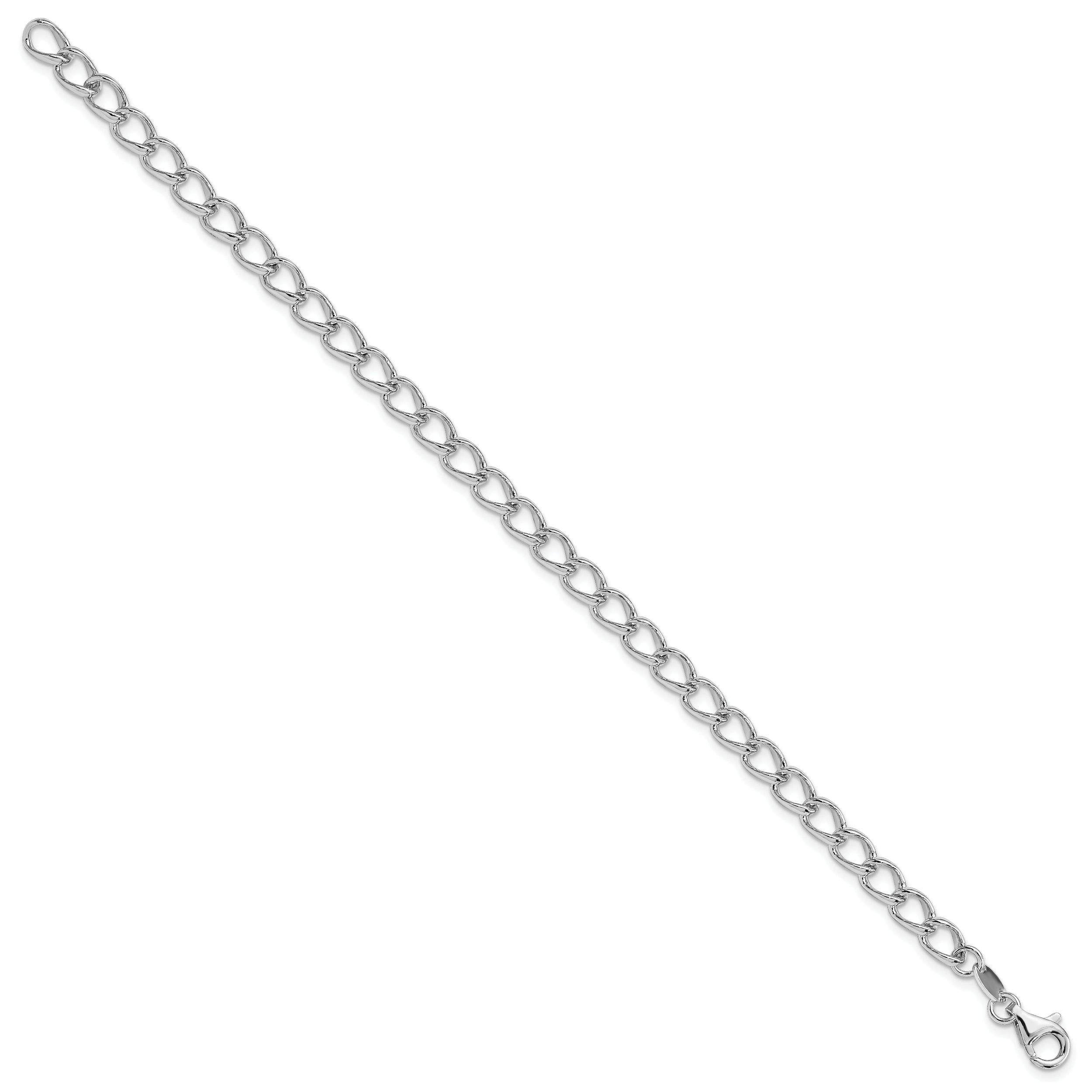 Sterling Silver Amore La Vita Rhodium-Plated Polished 5.3mm 8 Inch Half Round Wire Curb Chain With Fancy Lobster Clasp Charm Bracelet