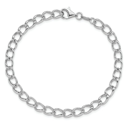Sterling Silver Amore La Vita Rhodium-Plated Polished 5.3mm 8 Inch Half Round Wire Curb Chain With Fancy Lobster Clasp Charm Bracelet