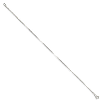 10 Inch Sterling Silver 1.15mm Square Fancy Beaded Chain Anklet