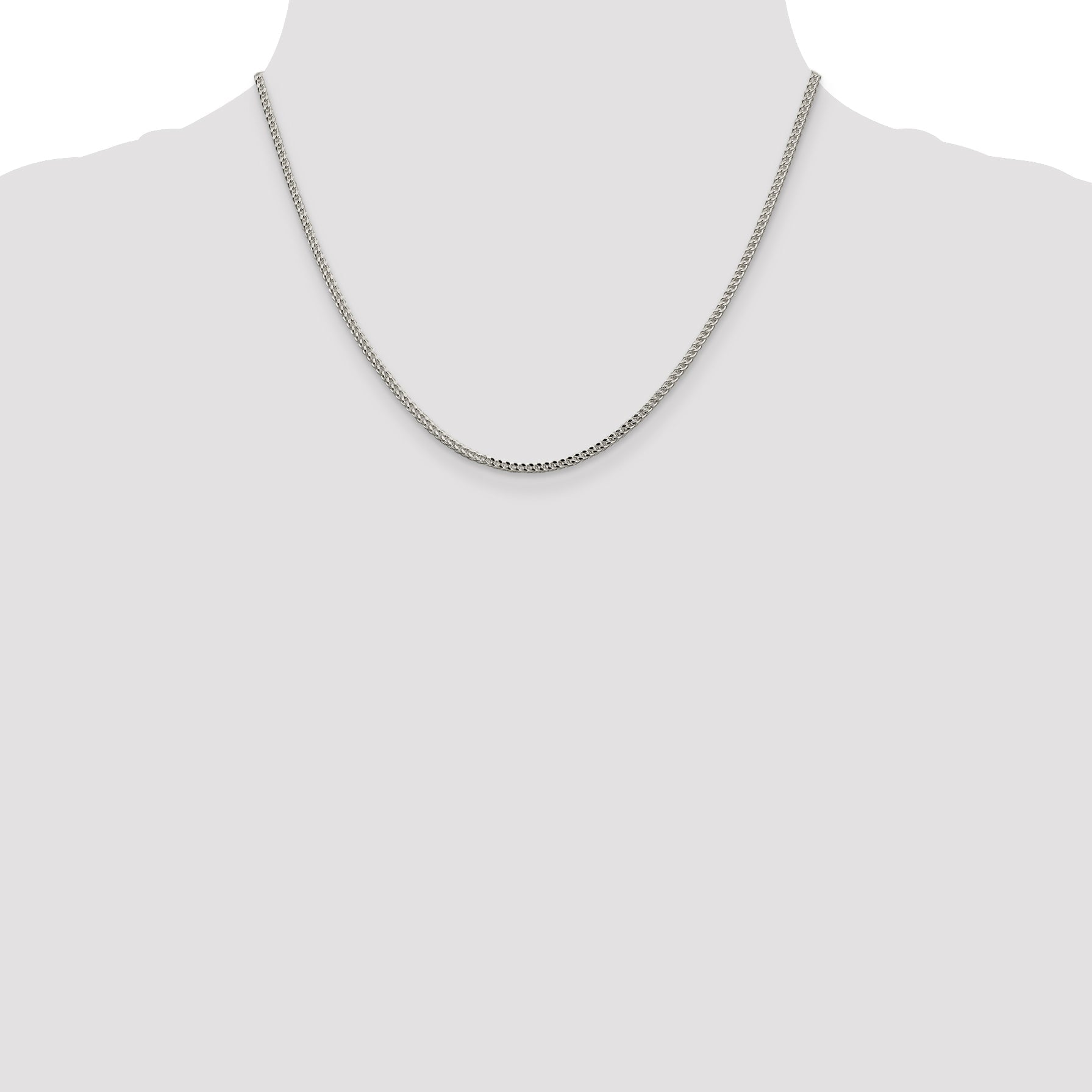 18 Inch Sterling Silver 2mm D/C Square Franco Chain Necklace