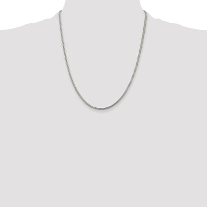 22 Inch Sterling Silver 2mm D/C Square Franco Chain Necklace