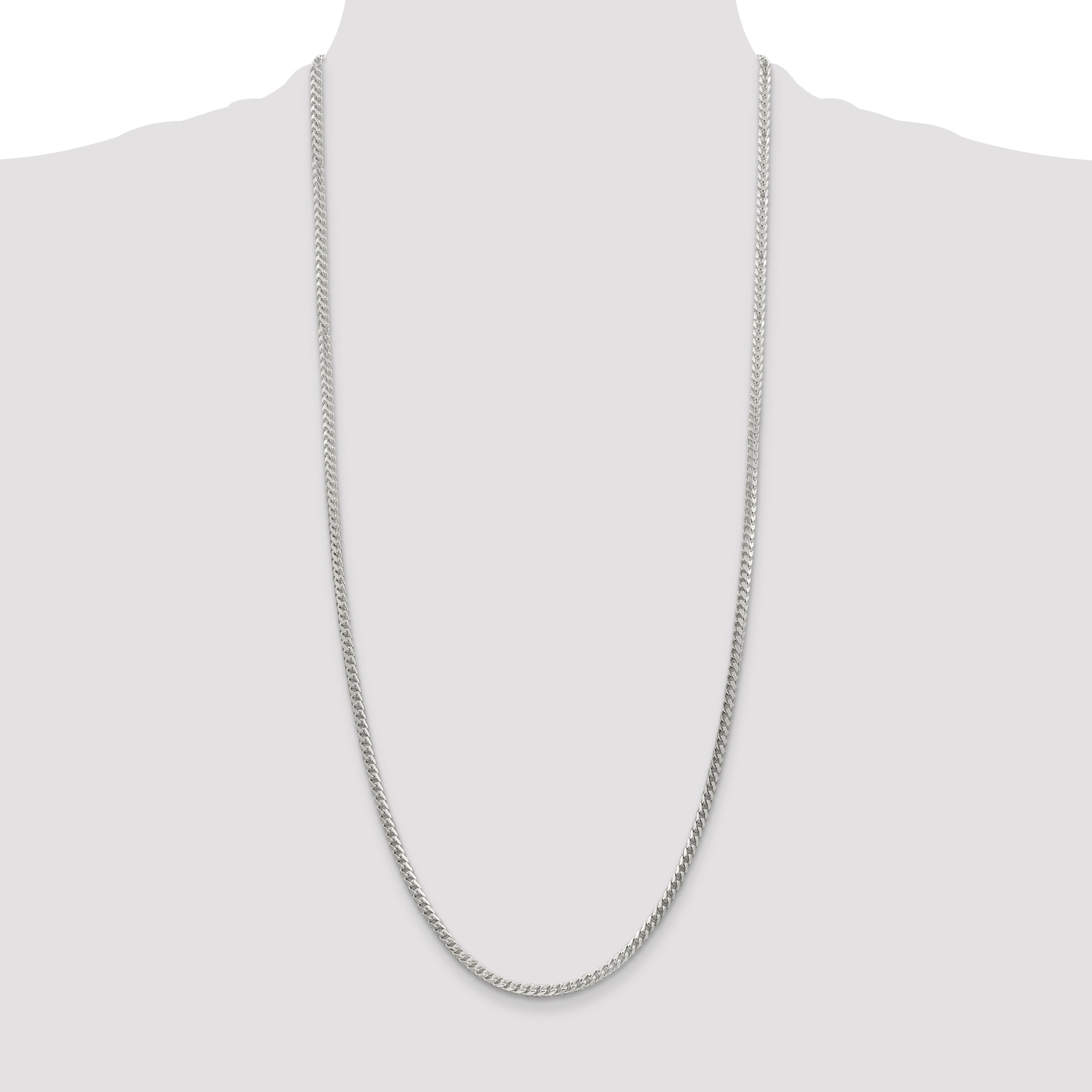 30 Inch Sterling Silver 3.1mm D/C Square Franco Chain Necklace