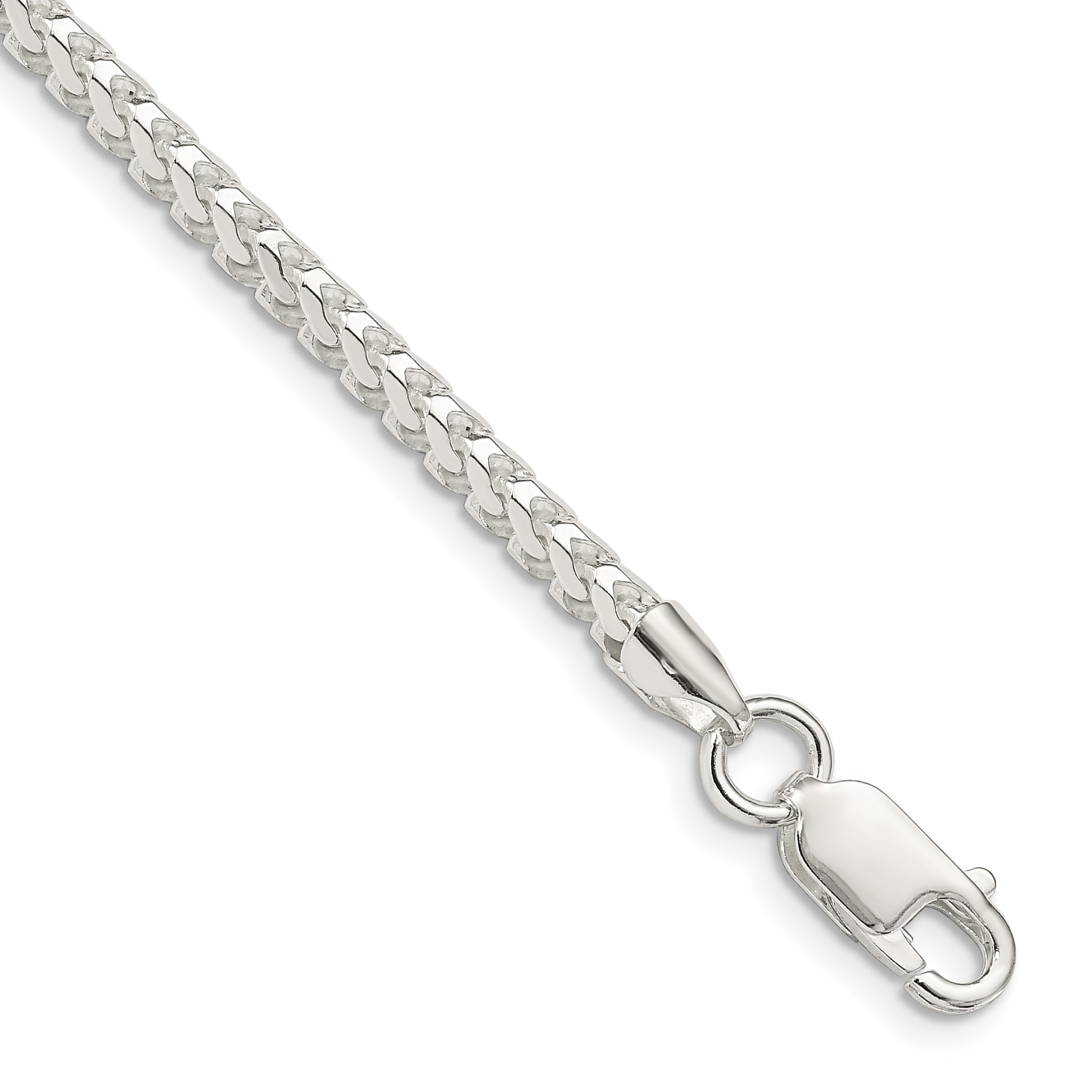 7 Inch Sterling Silver 3.1mm D/C Square Franco Chain Bracelet