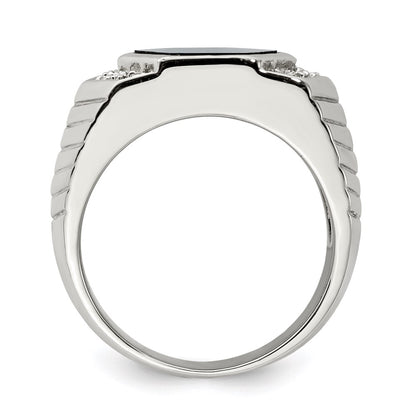 Sterling Silver Rhodium Plated Men'S Cz And Onyx Ring