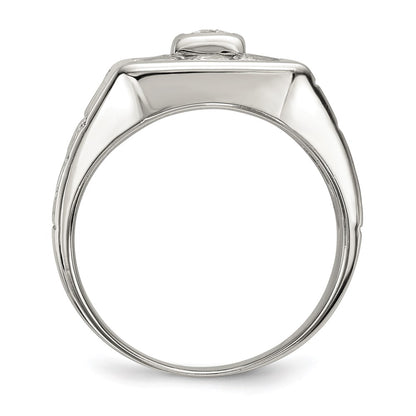 Sterling Silver Rhodium Plated Men'S Fashion Cz Ring