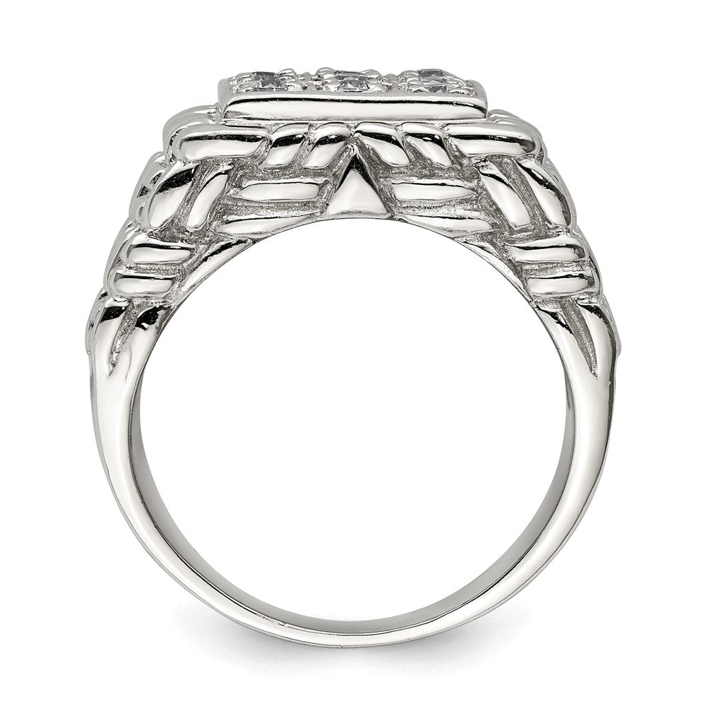 Sterling Silver Rhodium Plated Men'S Cz Ring