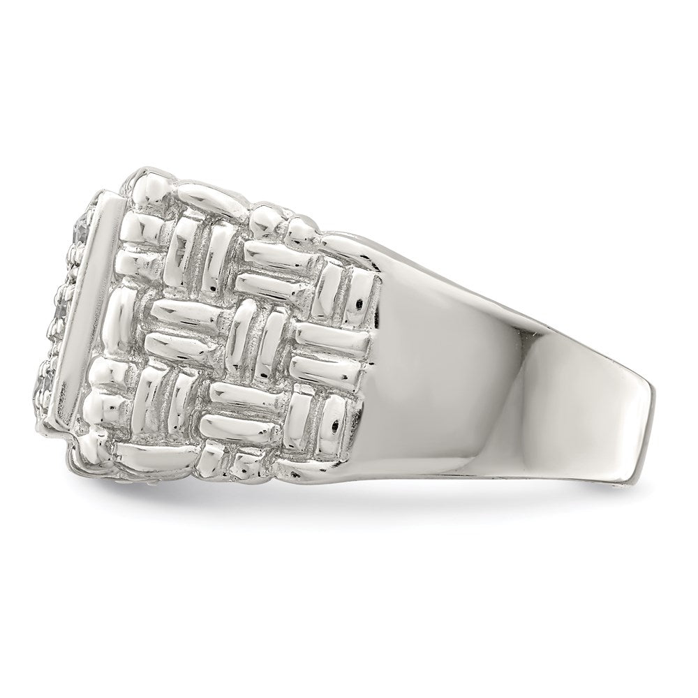 Sterling Silver Rhodium Plated Men'S Cz Ring