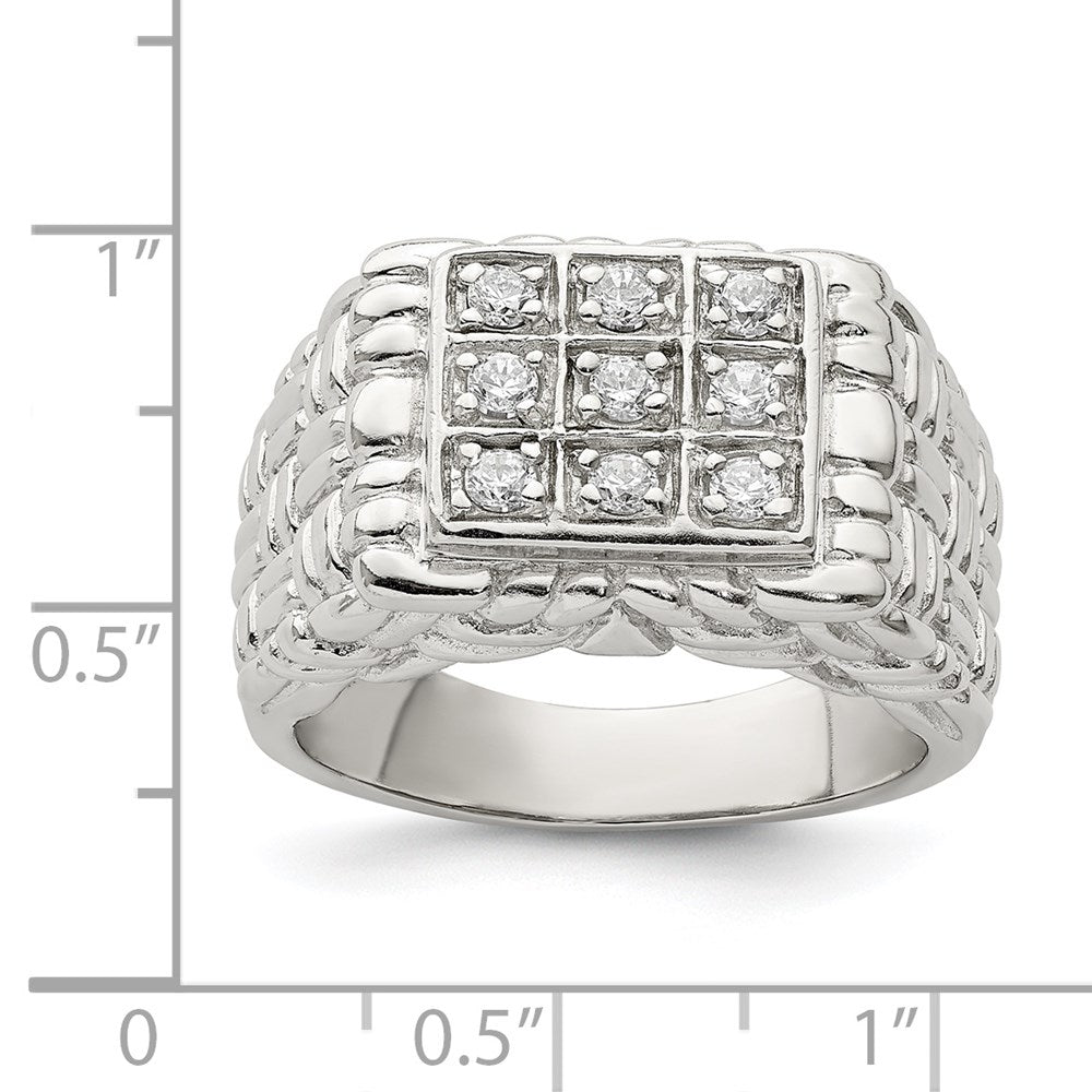 Sterling Silver Rhodium Plated Men'S Cz Ring
