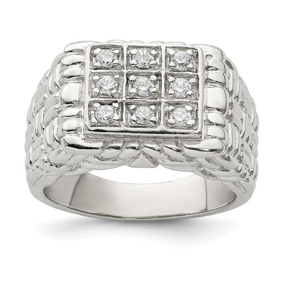 Sterling Silver Rhodium Plated Men'S Cz Ring