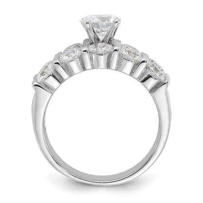 Sterling Silver Rhodium Plated Cz Engagement Ring And Wedding Band Two Piece Set