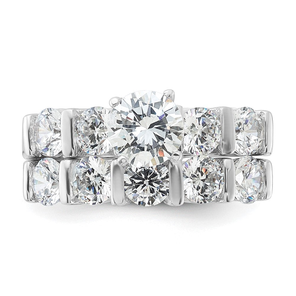 Sterling Silver Rhodium Plated Cz Engagement Ring And Wedding Band Two Piece Set