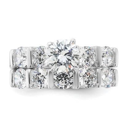 Sterling Silver Rhodium Plated Cz Engagement Ring And Wedding Band Two Piece Set