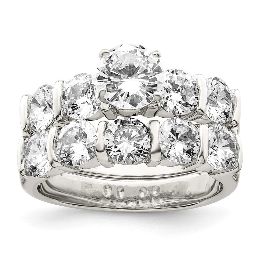 Sterling Silver Rhodium Plated Cz Engagement Ring And Wedding Band Two Piece Set