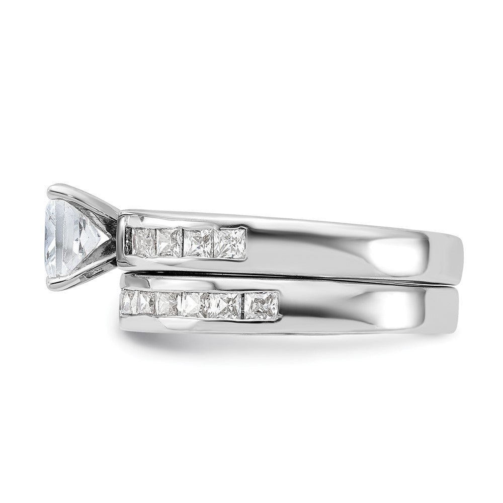 Sterling Silver Rhodium Plated 2 Piece Cz Size 6 Wedding Set Ring